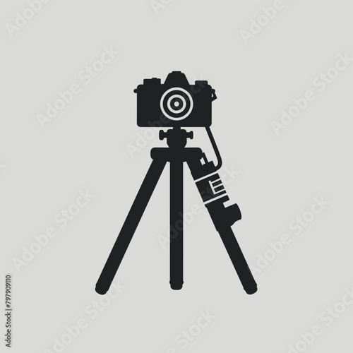 Camera and tripod simple icon flat design vector illustration