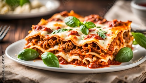 Traditional lasagna with bolognese sauce and cheese 