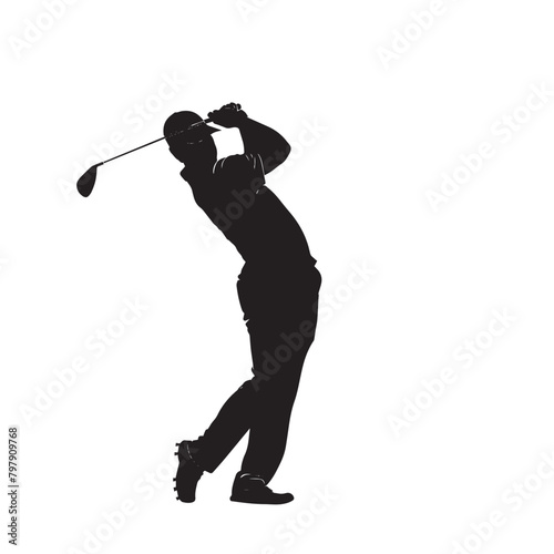Vector silhouette of a golf sports person. Flat cutout icon
