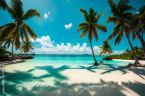 beach with palm trees and sea