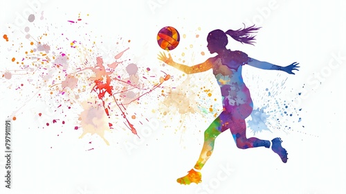 Watercolor volleyball player silhouette, abstract sports art.