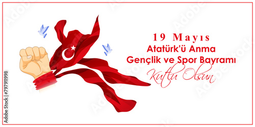 Vector illustration of Turkey Youth and Sports Day social media feed template photo