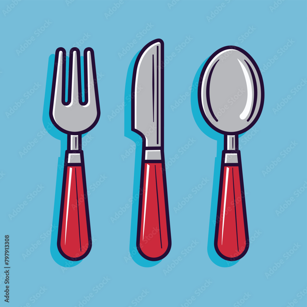 Cutlery kine fork and spoon icon design flat vector illustration Cutlery kine fork and spoon icon design flat vector illustration