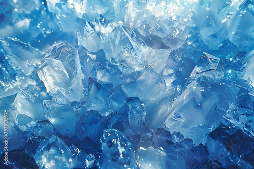 Create an abstract representation of ice crystals on a blue background photo