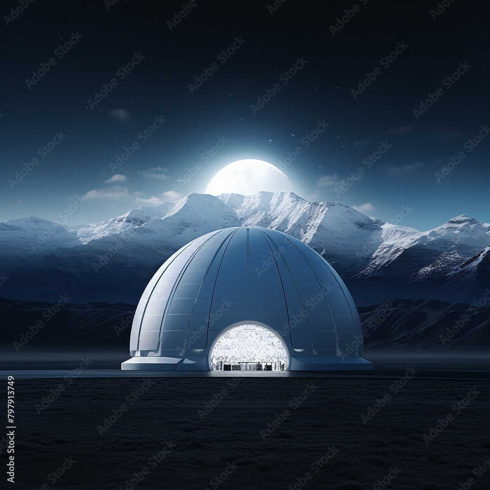 Illustration of a futuristic house, a large house in the shape of a white ball, designed for living high in the mountains. Unusual shape of a residential building. A very unusual background. Illustration of a futuristic house, a large house in the shape of a white ball, designed for living high in the mountains. Unusual shape of a residential building. A very unusual background.