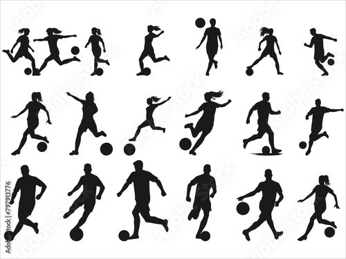 football players silhouettes vector set various pose sets. 
