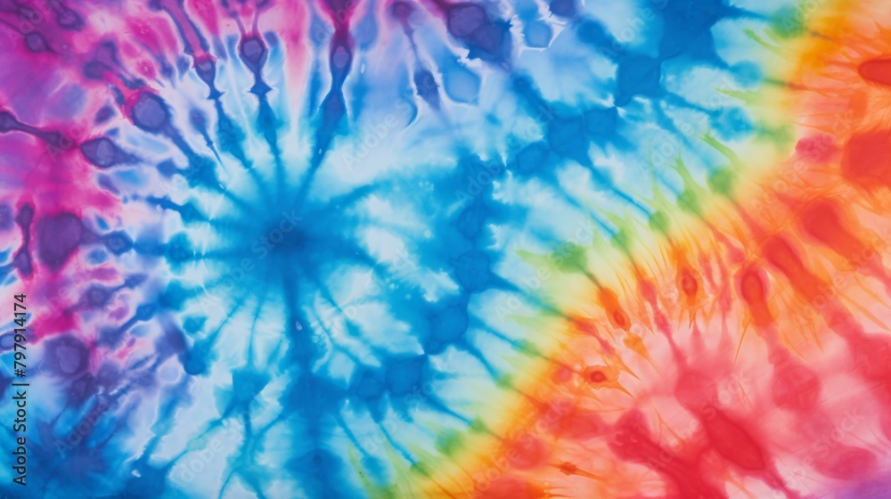 This image showcases a bright and colorful tie-dye pattern with dominant blues and pinks, giving a playful vibe