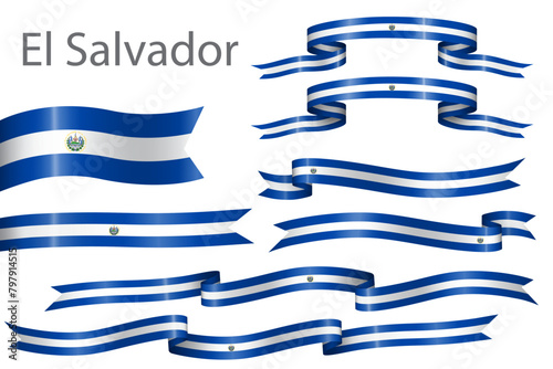 set of flag ribbon with colors of El Salvador for independence day celebration decoration