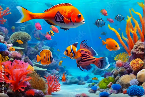 coral reef with fish and coral