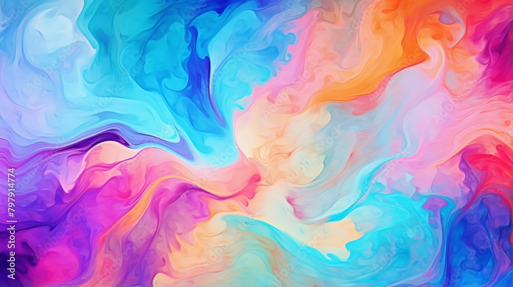 Colorful abstract marbled pattern with swirls of pink, blue, orange, creating a vibrant, fluid art