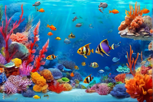 coral reef with fish and coral