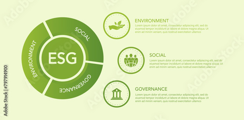 ESG concept environmental, social, and governance in sustainable and ethical business on the Network connection on a green background. Green icons vector illustration.