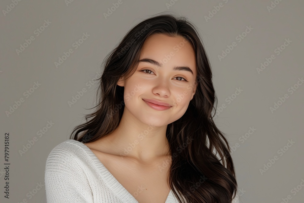 Portrait of a confident, attractive young woman. Happy, pretty smile, natural beauty, casual style. Portrait of a confident, attractive young woman. Happy, pretty smile, natural beauty, casual style.