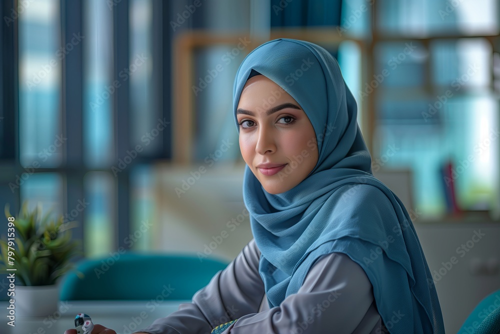 Portrait of a confident, happy Muslim woman in hijab. Beauty in religion, modest clothing, Portrait of a confident, happy Muslim woman in hijab. Beauty in religion, modest clothing,