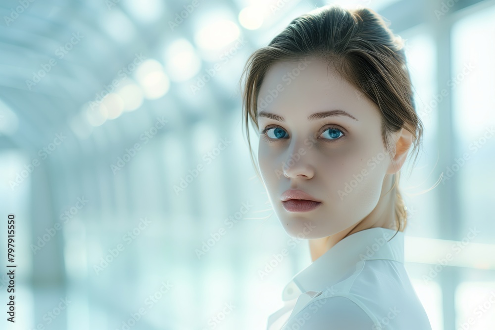 Portrait of a confident, stylish businesswoman. Pretty, young, caucasian professional with serious