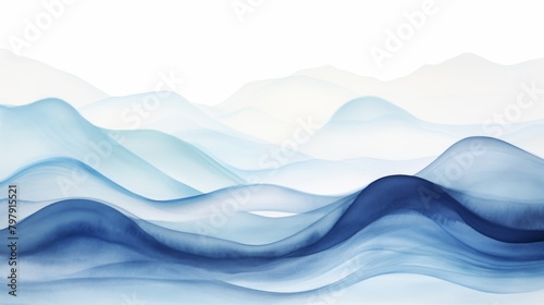 The design embodies a rhythmic motion of ocean waves in a minimalist style, utilizing shades of blue to evoke a serene and calming aura