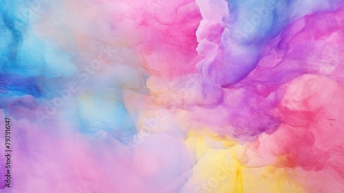 Soft transitions of blue, pink, and yellow hues resemble gentle clouds, evoking a dreamy and peaceful atmosphere in this abstract image