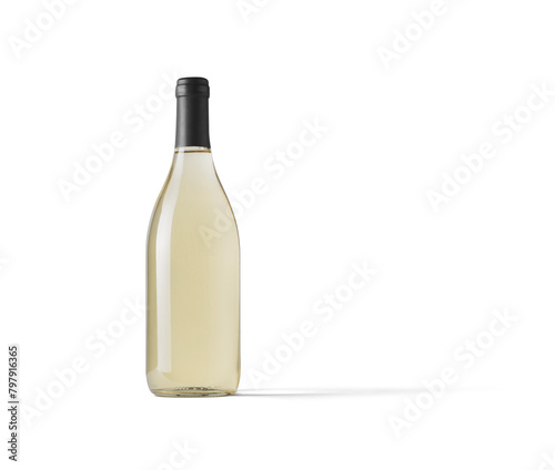 Front view wine bottle, whiskey, cognac, brandy beer bottle isolated on white background, mockup, blank, plain