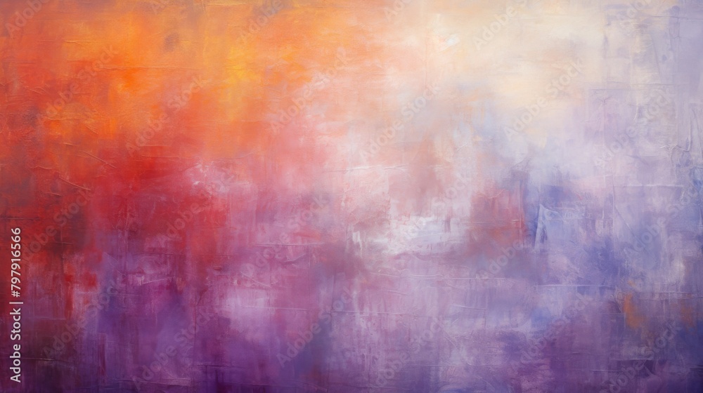 This vibrant abstract painting transitions from fiery orange to a calming purple, resembling a dramatic yet peaceful sunset