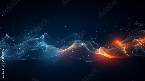 Dynamic digital art featuring glowing neon waves that simulate movement across a dark, starry backdrop