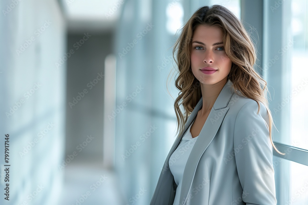 Portrait of young Caucasian businesswoman, confident executive in modern city. Attractive female Portrait of young Caucasian businesswoman, confident executive in modern city. Attractive female
