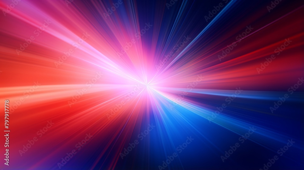 The image depicts a dynamic light burst radiating from a central point, creating a sense of energy on a gradient blue background