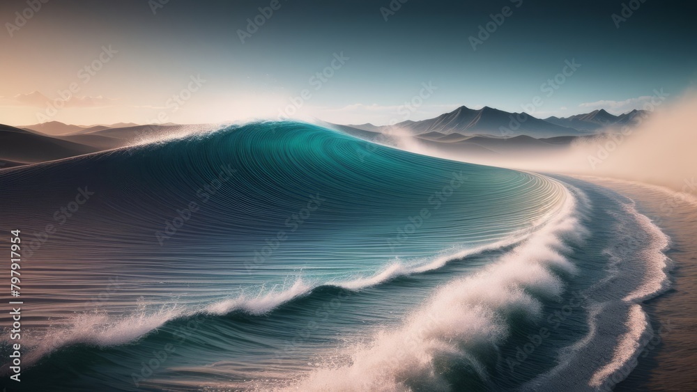 Fantastic wavy ocean landscape. 3D Rendering.