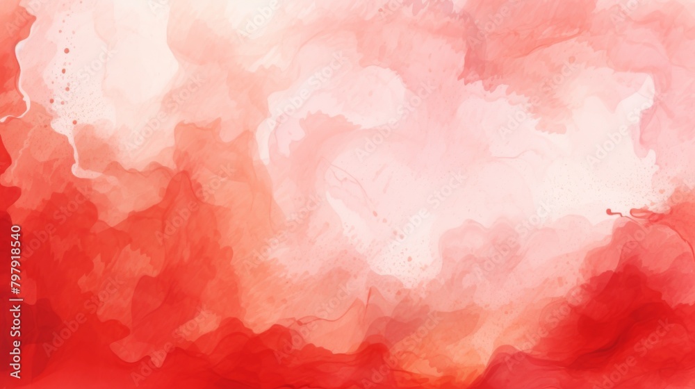 Evoking a fiery sky, this abstract watercolor painting showcases a tumultuous blend of red and white clouds