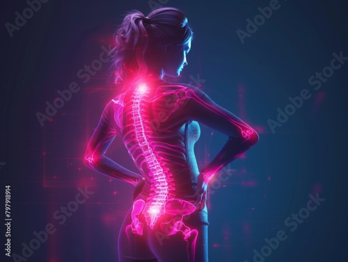 Close up hands touching back pain or lower back pain with Red highlights. fat woman Back ache and feeling her back tired after working. disease of overweight women or office syndrome concept © Viktoriia