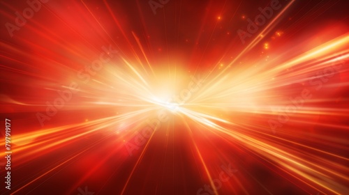 The image illustrates an explosive radiance of yellow light at the core, surrounded by a red halo photo