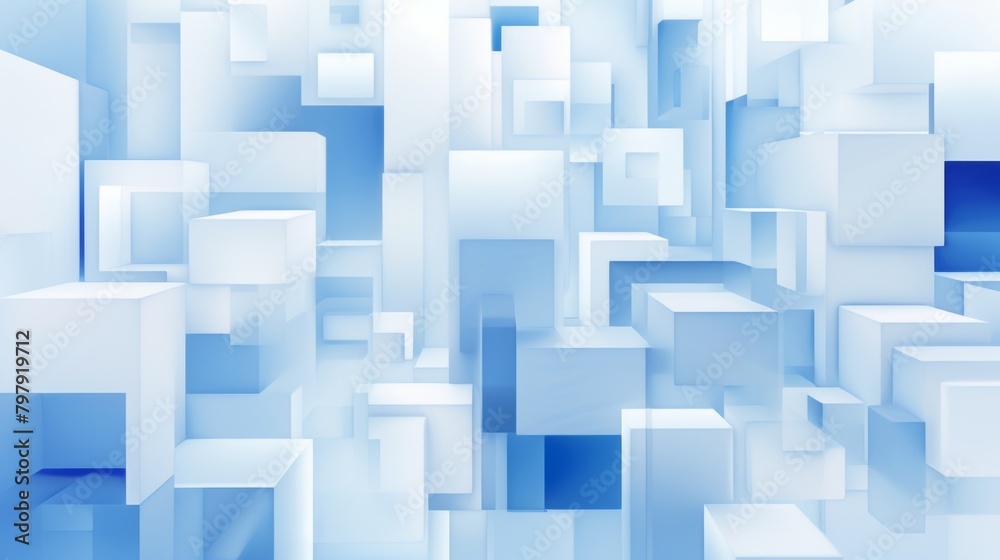 This image showcases a fresh, modern design with 3D boxes in varying shades of blue and white, expressing concepts of clarity and simplicity This image showcases a fresh, modern design with 3D boxes in varying shades of blue and white, expressing concepts of clarity and simplicity