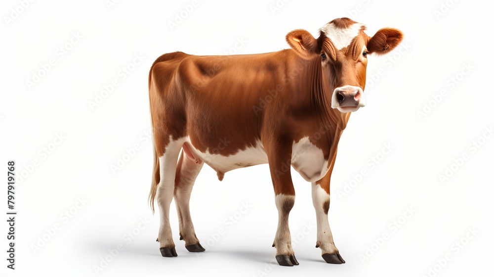 Brown cow isolated on white background with clipping path. Side view.