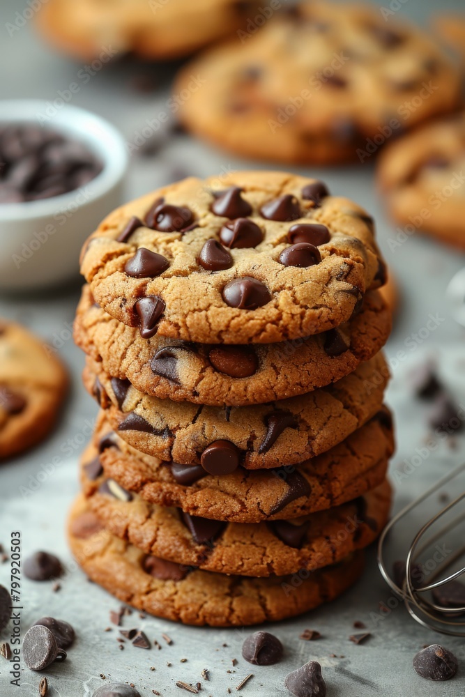 chocolate chip cookies and chocolate chips on a plate.