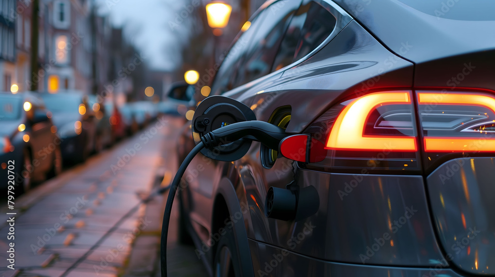 Close-up of electric vehicle charging Close-up of electric vehicle charging