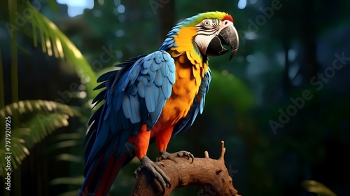 Colorful macaw parrot sitting on a branch in the zoo © Sumera
