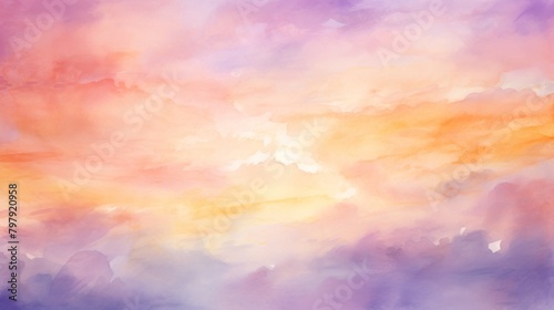 This image captures the essence of a warm sunset, depicted in soft watercolor washes blending seamlessly across the canvas
