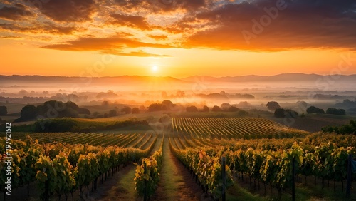sunrise over a lush vineyard during autumn with harvest dew kissed grapes glistening (2)