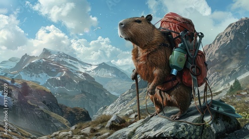 Capybara dressed as a mountain climber with gear © AI Farm