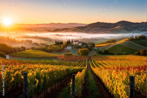 sunrise over a lush vineyard during autumn with harvest dew kissed grapes glistening  2 