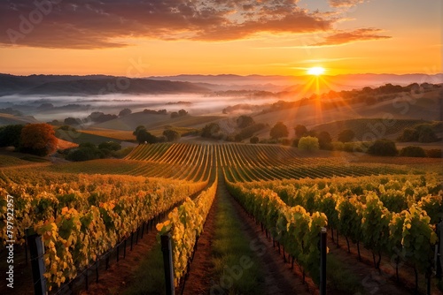 sunrise over a lush vineyard during autumn with harvest dew kissed grapes glistening  2 