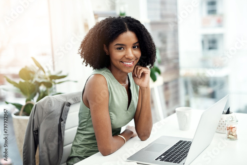 Office, portrait and black woman as happy financial advisor planning and asset management. Corporate, finance and worker in USA with smile in workplace for advice and professional consultation © peopleimages.com