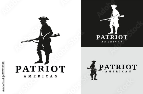 Classic American Patriot Silhouette. Vintage Illustration Design of United States Revolutionary War Soldiers on a black and white background photo