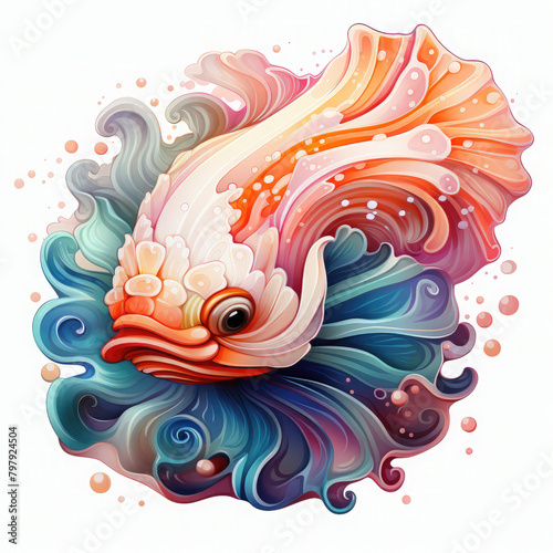 Watercolor colorful Nudibranch Illustration  Generative Ai