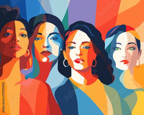 Diverse Women Illustration Set, vibrant simple lines, face icons in vector format ,  high resolution