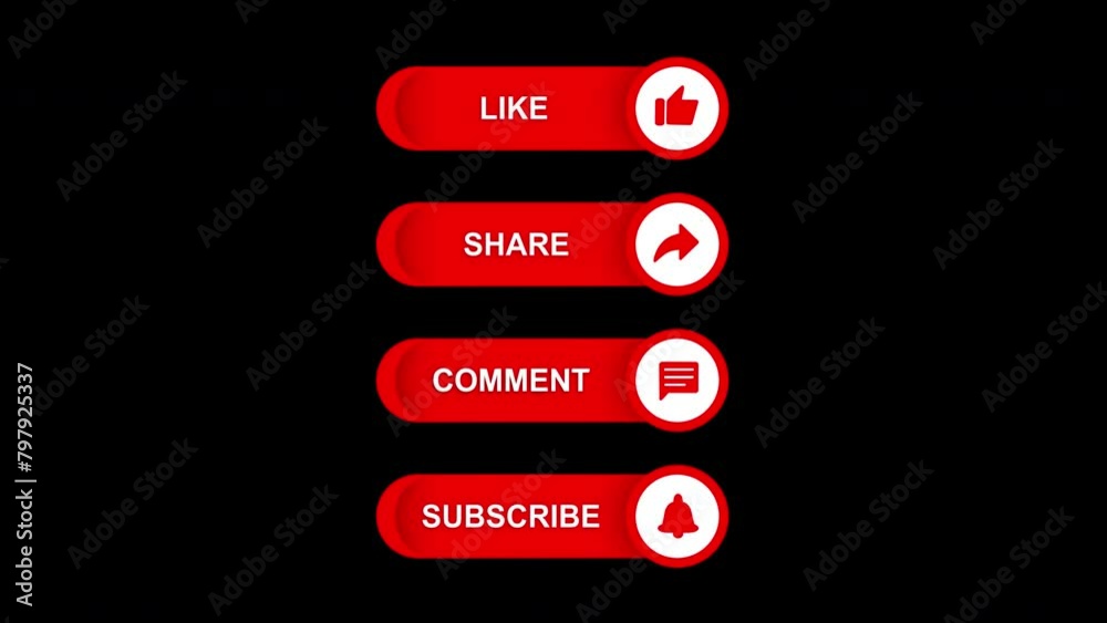 Like Subscribe Share Comment Get Notified Bars Animation Element seamless loop with alpha channel