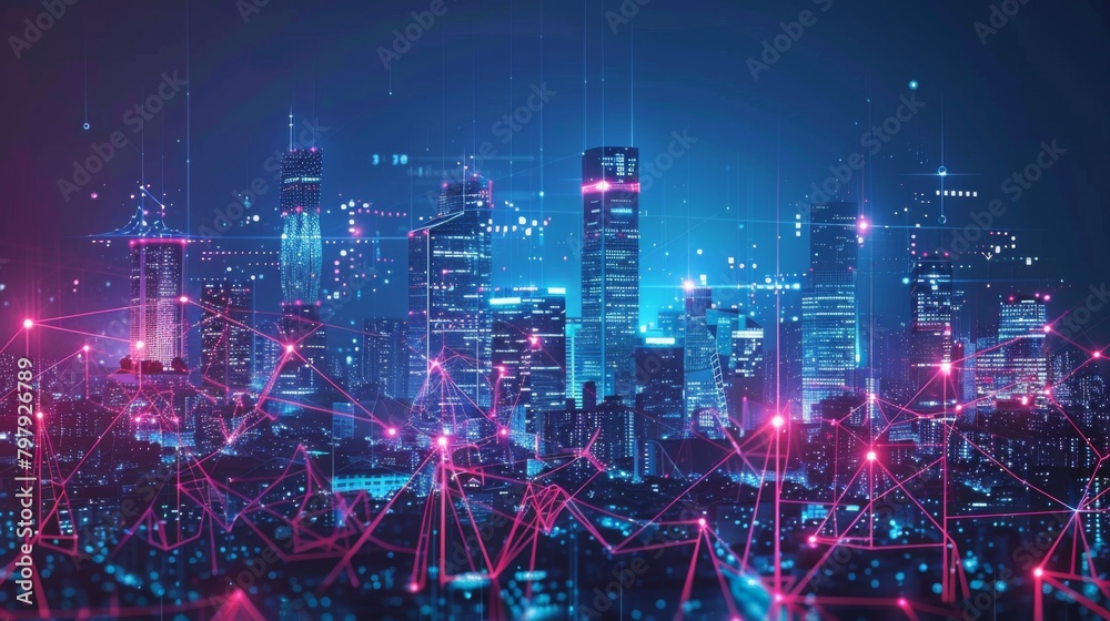 Obraz premium Smart city and communication network concept. 5G. IoT (Internet of Things). Telecommunication.