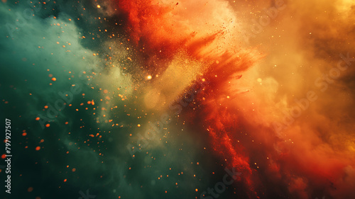 A colorful explosion of fire and smoke with a greenish hue photo