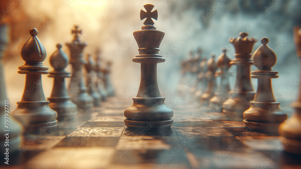 A chess game with a king in the middle of the board A chess game with a king in the middle of the board