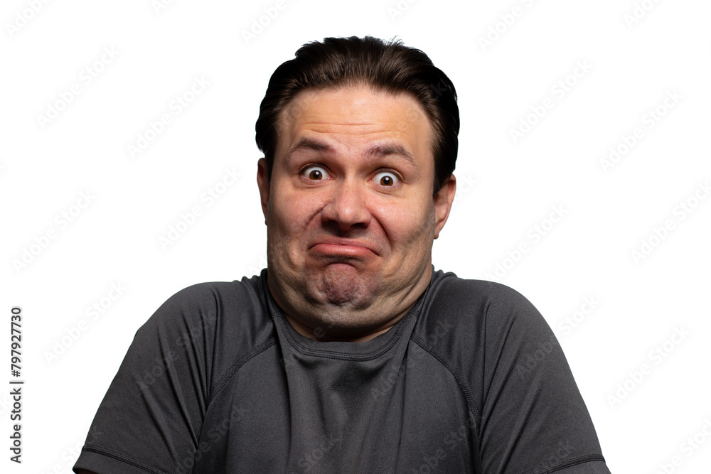Young man emotional surprised portrait isolated on white background Young man emotional surprised portrait isolated on white background