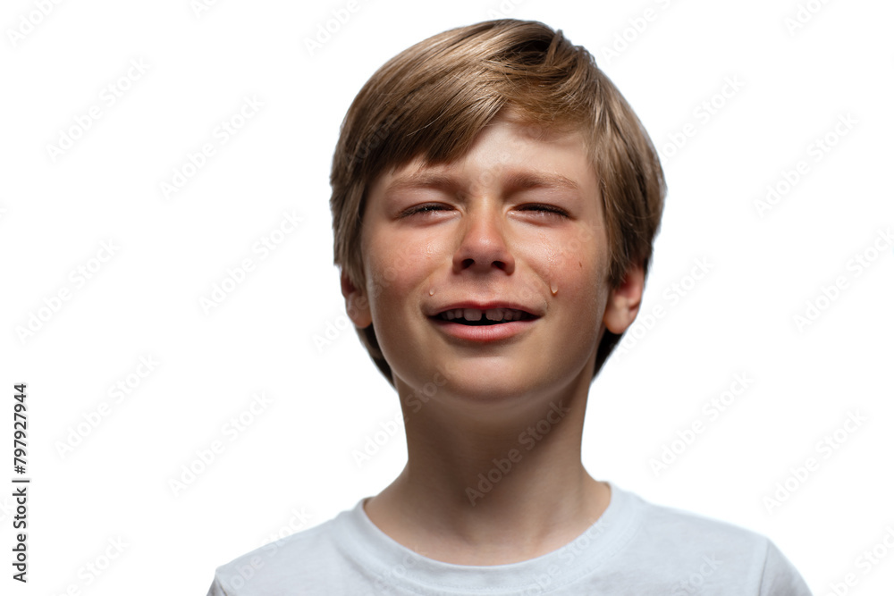 Portrait of crying boy isolated on a white background Portrait of crying boy isolated on a white background